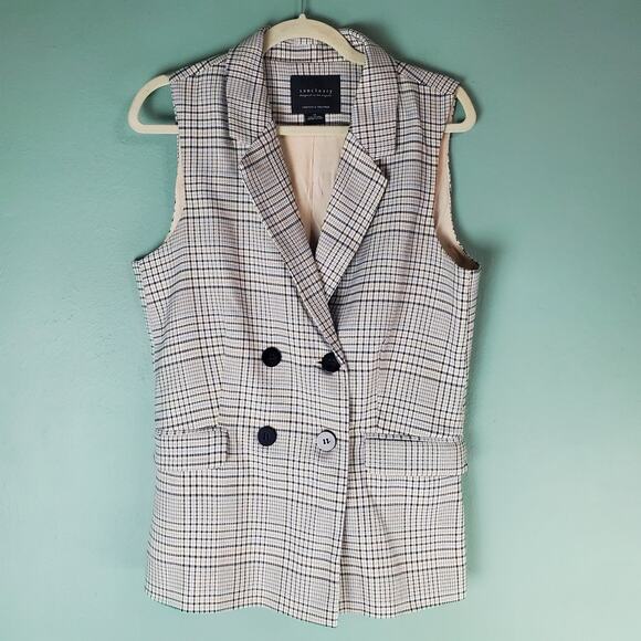 Sanctuary Lonny Sleeveless Plaid Preppy Career Academia Blazer Vest Size Medium - Picture 1 of 5